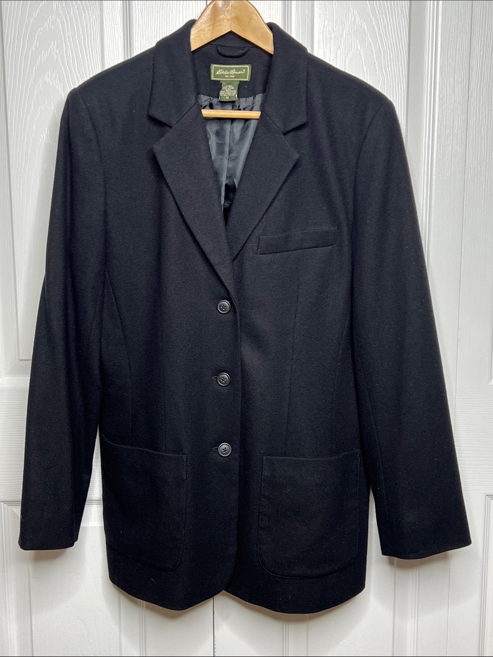 Vintage-Eddie Bauer Black Wool Single-Breasted Blazer Corporate Chic